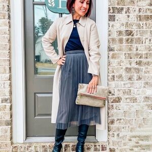 Banana Republic Charcoal Pleated Midi Skirt